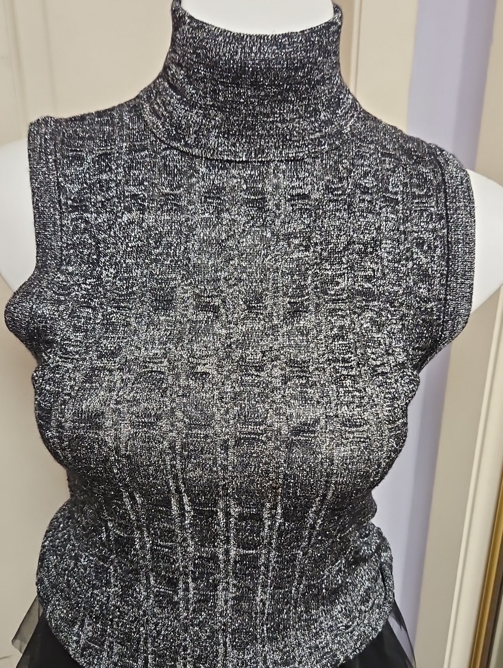 WOW Metallic Mock Neck Sweater - Black/Silver Hong Kong